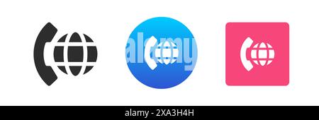 Internationale Verbindung weltweit Telefonanruf Distanz Kommunikation Symbol Set Vektor flache Illustration. Globales Telefon-Cyberspace-Netzwerk Globus (Fortsetzung Stock Vektor