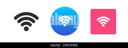 Wi-fi-Signal Internetverbindung drahtloses Netzwerk Cyberspace-Kommunikation Symbol Set Vektor flache Illustration. WLAN-Zone Antenne Stromversorgung Website digital Stock Vektor