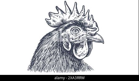 Huhn, Hühnerkopf. Vintage-Retro-Druck Stock Vektor