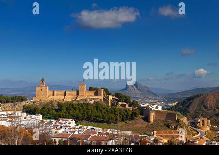 Die Alcazaba von Antequera aus dem 14. Jahrhundert, eine maurische Festung in der Provinz Málaga, Andalusien, Spanien. Stockfoto