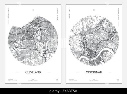 Reiseplakat, Stadtplan Cleveland und Cincinnati, Vektor-Illustration Stock Vektor