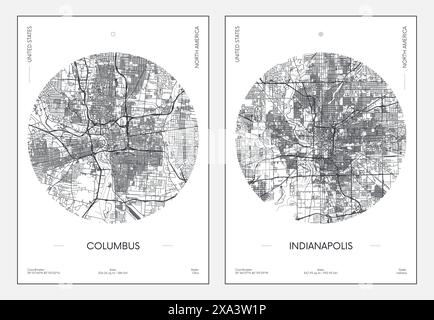 Reiseplakat, Stadtplan Columbus und Indianapolis, Vektor-Illustration Stock Vektor