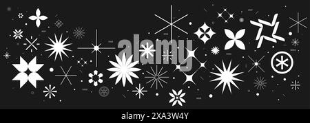 Abstrakter Vektor-Hintergrund mit außergewöhnlichen grafischen Elementen in verschiedenen Formen, Sammlung verschiedener Formen, Etiketten, Aufkleber inspiriert vom Brutalismus Stock Vektor