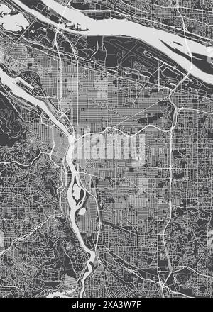 Stadtplan Portland, einfarbiger detaillierter Plan, Vektorillustration Stock Vektor