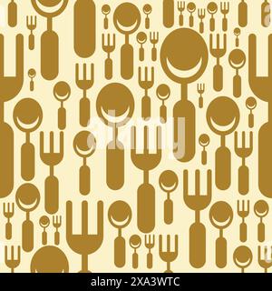 Bestecksymbol nahtloses Muster, Löffel und Gabel Hintergrund Stock Vektor