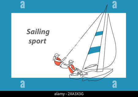 Hintergrund des Segelvektors, Banner, Poster. Eine durchgehende Strichzeichnung Illustration des Segelsports. Stock Vektor