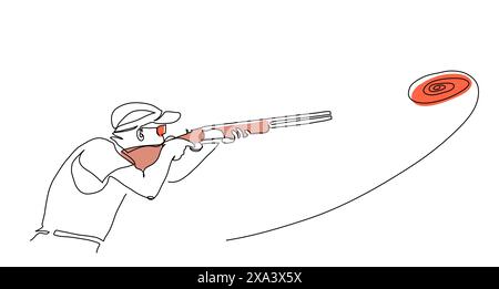 Skeet Shooting Vektor Hintergrund, Banner, Poster. Eine durchgehende Strichgrafik-Illustration des Skeet-Schießsports Stock Vektor