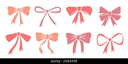 Bows Glyph Icons Set. Handgezeichnete Bänder Doodles Stock Vektor