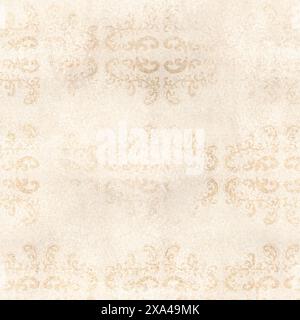Nahtloses Vintage-Muster mit Grunge-Textur. Geometrisches Damastornament. Handgezeichnete Aquarellillustration. Ziermuster für Tapeten, Textil Stockfoto
