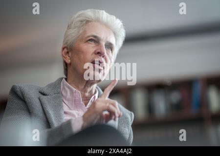 Berlin, Deutschland. Juni 2024. Marie-Agnes Strack-Zimmermann spricht in einem Interview mit Journalisten der Deutschen Presse-Agentur. Quelle: Kay Nietfeld/dpa/Alamy Live News Stockfoto