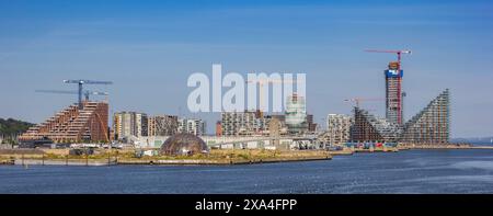 Panorama des neuen Viertels Docklands im Hafenviertel Aarhus, Dänemark Stockfoto