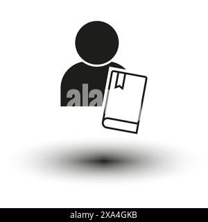 Ein schwarz-weißes Symbol, das eine Person darstellt, die ein Buch mit einem Lesezeichen hält. Das Symbol wird mit einem Schatteneffekt auf weißem Hintergrund angezeigt. Stock Vektor
