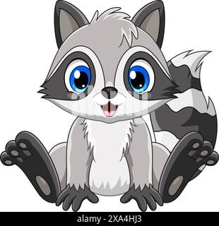 Cartoon netter Baby-Waschbär, der isoliert auf weißem Hintergrund sitzt Stock Vektor