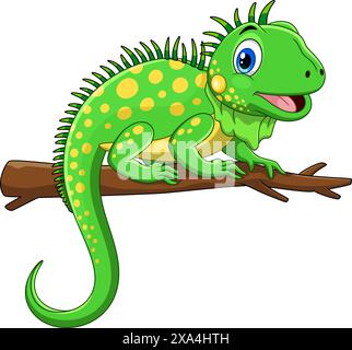 Vektor-Illustration des netten grünen Leguan-Zeichentrickfilms isoliert auf weißem Hintergrund Stock Vektor