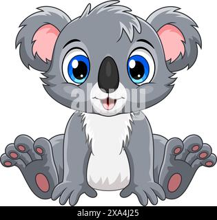 Cartoon süßer Baby Koala sitzt isoliert auf weißem Hintergrund Stock Vektor