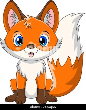 Cartoon niedlicher Fuchs, der isoliert auf weißem Hintergrund sitzt Stock Vektor