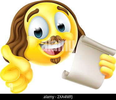 Shakespeare Poet Emoticon Emoji Cartoon Face Ikone Stock Vektor