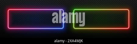 Neon-Rechteckrahmen. Rand mit Laserlicht. LED-Leuchten geometrischer Form. Elektrisches 3D-Schild mit Text. Futuristische Vorlage für Design in Technologie, Spielen und Clubs. Stock Vektor
