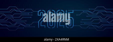 Leiterplattenelektronik Banner für digitale Technologie 2025 blaue Vektorillustration Stock Vektor