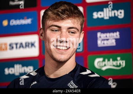 Elsinore, Dänemark. Juni 2024. Rasmus Hoejlund während der Pressekonferenz mit der Fußballnationalmannschaft in Helsingoer am Dienstag, 4. Juni 2024. Dänemark spielt in der Gruppe C beim EM 2024-Finale. (Foto: Thomas Traasdahl/Scanpix 2024) Credit: Ritzau/Alamy Live News Stockfoto