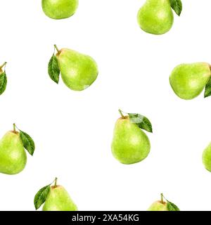Birnenfrucht handgezeichnete Aquarellillustration. Nahtloses Muster. Stockfoto