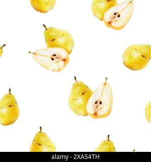 Birnenfrucht handgezeichnete Aquarellillustration. Nahtloses Muster. Stockfoto