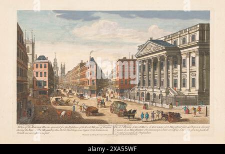 Ein gedruckter Farbstich einer Ansicht des Herrenhauses London im Jahr 1751, Herausgeber Robert Sayer Printer, war Thomas Bowles Skyline und historische Perspektive aus der historischen Perspektive, die Aquarelle alten antiken Druck auftrug Stockfoto