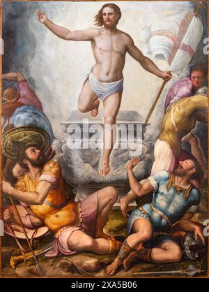 PERUGIA, ITALIEN - 18. MAI 2024: Gemälde der Auferstehung Jesu in der Kirche Basilica di San Pietro von Orazio Alfani (1553). Stockfoto