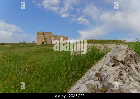 Das römische Theater in der antiken Stadt Acinipo in der Serrania de Ronda, Provinz Malaga, Andalusien, Spanien Stockfoto