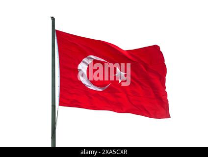 Türkische Flagge isoliert auf Weiß Stockfoto