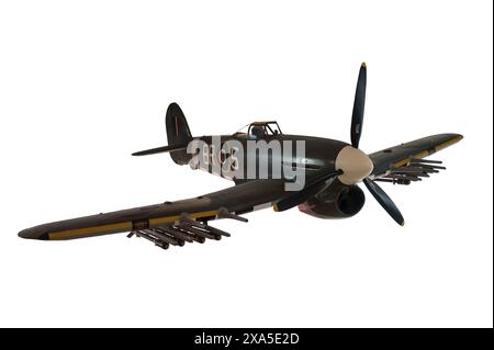 Der Hawker Typhoon ist ein britischer einsitziger Jagdbomber, der von Hawker Aircraft produziert und von der Presse als Bomphoon bezeichnet wird. Stockfoto