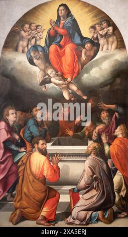 PERUGIA, ITALIEN - 18. MAI 2024: Gemälde der Verkündigung in der Kirche Basilica di San Pietro von Giovanni Battista Salvi - Sassoferrato Stockfoto