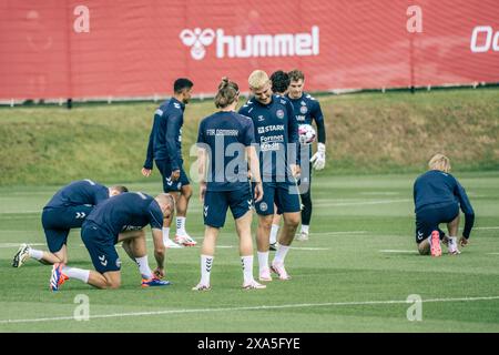 Elsinore, Dänemark. Juni 2024. Jonas Wind während des Trainings mit der Fußballnationalmannschaft in Helsingoer am Dienstag, 4. Juni 2024. Dänemark spielt in der Gruppe C beim EM 2024-Finale. (Foto: Thomas Traasdahl/Scanpix 2024) Credit: Ritzau/Alamy Live News Stockfoto