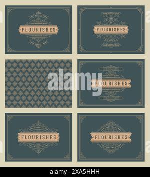 Vintage Ornament Grußkarten Set Vektorvorlagen. Blüht ornamentale Rahmen und Musterhintergrund für Hochzeitseinladungen, Werbung oder andere Stock Vektor