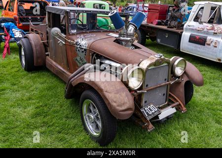 Eine maßgeschneiderte Rattenstange des Oakland Roadster 1927 auf der Moab Rotary Car Show in Moab, Utah. Stockfoto