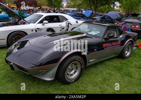 Eine restaurierte Chevrolet Corvette aus dem Jahr 1978 auf der Moab Rotary Car Show in Moab, Utah. Dieser Wagen war der offizielle Pace-Wagen für den 1978 Indianapolis 500 Mile R Stockfoto