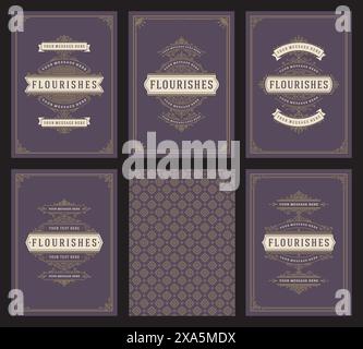 Vintage Ornament Grußkarten Set Vorlagen blühend verzierte Rahmen und Muster Hintergrund Vektor Illustration für Hochzeit Einladungen, Grußkarte Stock Vektor