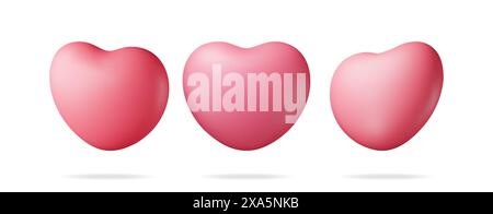 3D-Set aus rotem Herzen isoliert auf weiß. Stock Vektor