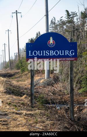 Willkommen im Louisbourg-Schild in Nova Scotia, Kanada Stockfoto