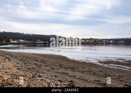 Häuser am Strand in Louisbourg, Nova Scotia, Kanada Stockfoto