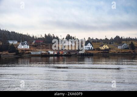 Häuser am Strand in Louisbourg, Nova Scotia, Kanada Stockfoto