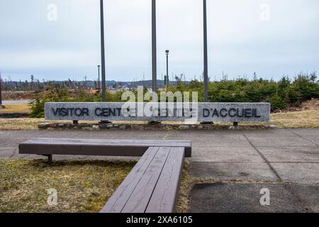 Besucherzentrum-Schild in Louisbourg, Nova Scotia, Kanada Stockfoto