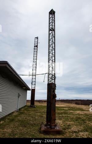 Antennentürme an der Marconi National Historic Site in Glace Bay, Nova Scotia, Kanada Stockfoto