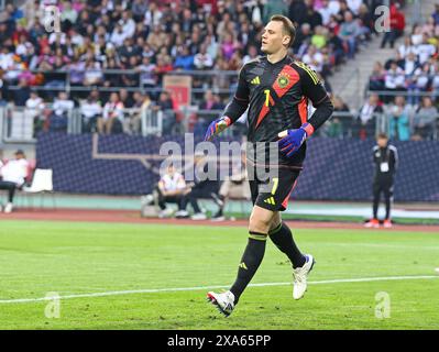 Nürnberg, Deutschland. Juni 2024. Torhüter Manuel neuer aus Deutschland im Freundschaftsspiel Deutschland gegen Ukraine im Max-Morlock-Stadion in Nürnberg. Quelle: Oleksandr Prykhodko/Alamy Live News Stockfoto