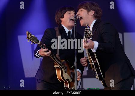 Bootleg Beatles, Wychwood Festival, Cheltenham, Gloucestershire, Vereinigtes Königreich, 31.05.2024, Quelle: Michael Palmer/Alamy Live News Stockfoto