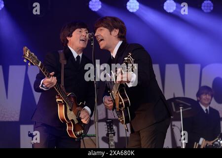 Bootleg Beatles, Wychwood Festival, Cheltenham, Gloucestershire, Vereinigtes Königreich, 31.05.2024, Quelle: Michael Palmer/Alamy Live News Stockfoto