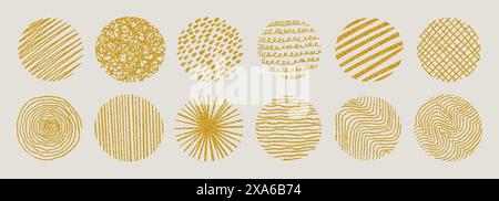 Satz handgezeichneter runder abstrakter Glitzer-Formen. Trendige einfache Vektor-Illustration Stock Vektor