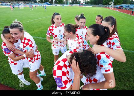 Karlovac, Kroatien. Juni 2024. Qualifikation für die Fußball-Europameisterschaft der Frauen 2025, Liga B, Gruppe 4, Kroatien - Kosovo, im Stadion Branko Cavlovic-Cavlek in Karlovac, Kroatien, am 04. Juni 2024. Foto: Sanjin Strukic/PIXSELL Credit: Pixsell/Alamy Live News Stockfoto