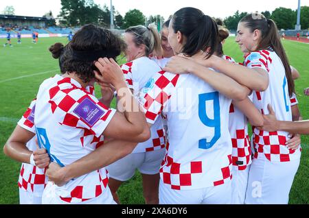 Karlovac, Kroatien. Juni 2024. Qualifikation für die Fußball-Europameisterschaft der Frauen 2025, Liga B, Gruppe 4, Kroatien - Kosovo, im Stadion Branko Cavlovic-Cavlek in Karlovac, Kroatien, am 04. Juni 2024. Foto: Sanjin Strukic/PIXSELL Credit: Pixsell/Alamy Live News Stockfoto