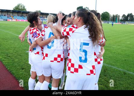 Karlovac, Kroatien. Juni 2024. Qualifikation für die Fußball-Europameisterschaft der Frauen 2025, Liga B, Gruppe 4, Kroatien - Kosovo, im Stadion Branko Cavlovic-Cavlek in Karlovac, Kroatien, am 04. Juni 2024. Foto: Sanjin Strukic/PIXSELL Credit: Pixsell/Alamy Live News Stockfoto